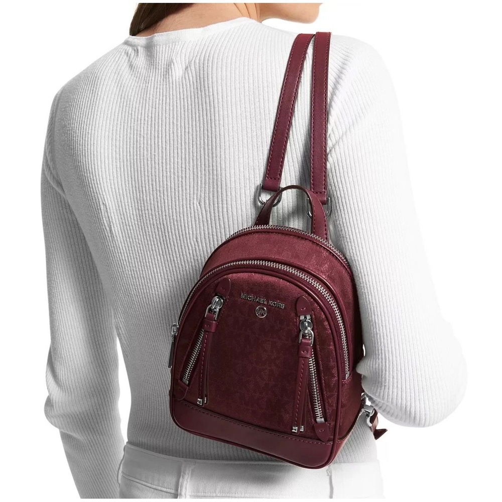 Michael Kors Rhea Extra‎ Small MK Logo Backpack Merlot Burgundy Convertible Bag